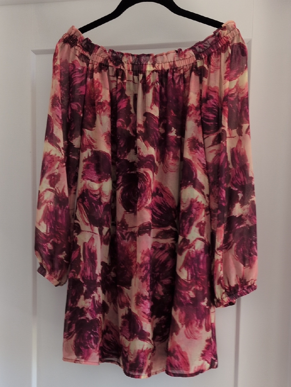 For Love & Lemons Pink and Plum Floral Off-Shoulder Top